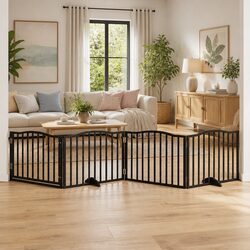 Foldable 4 Panel Dog Gate in Black - Durable Pet Barrier