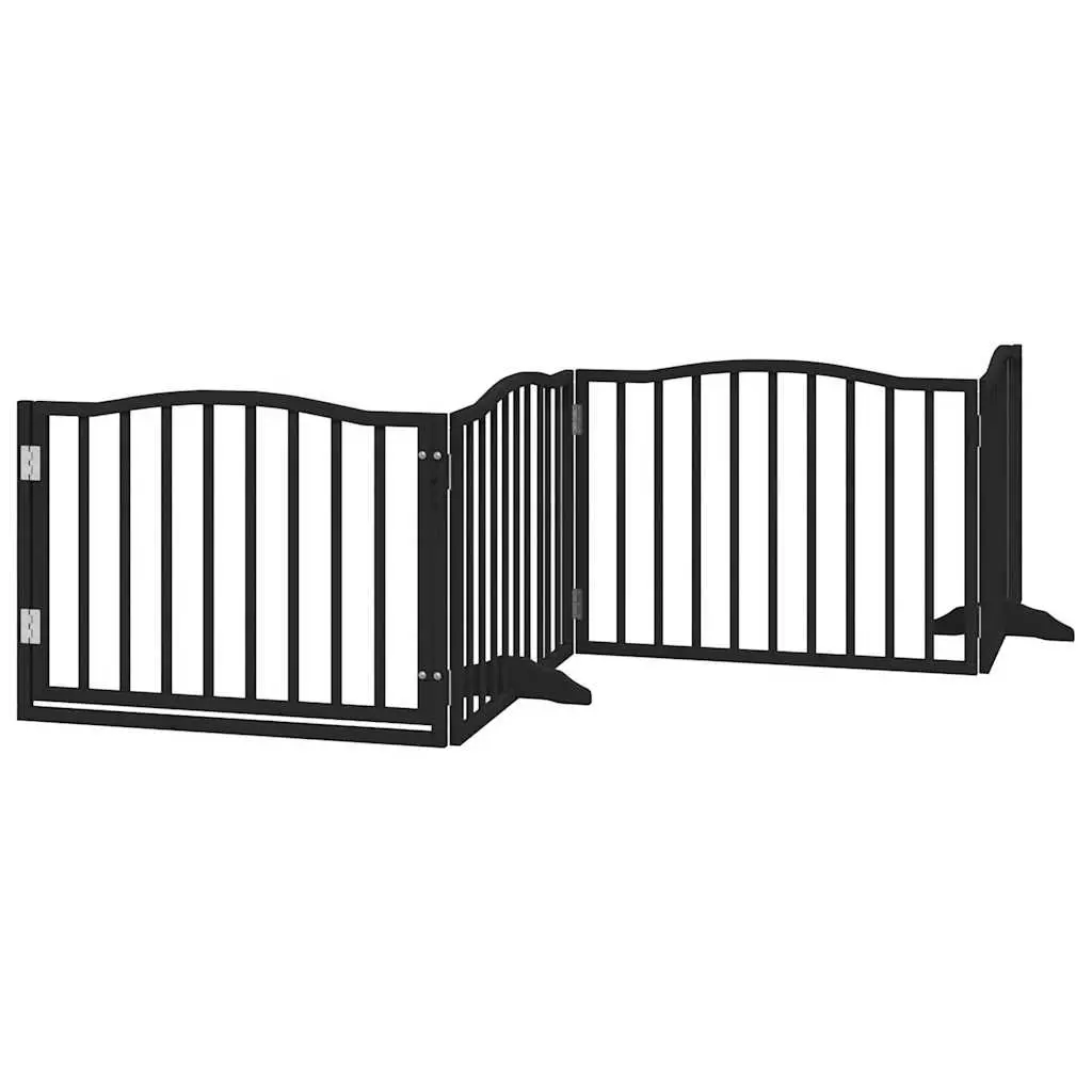 Dog Gate Foldable 4 Panels Black 320cm Poplar Wood Pet Safety Barrier Door