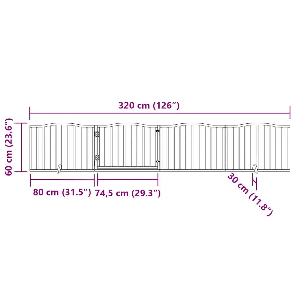 Dog Gate Foldable 4 Panels Black 320cm Poplar Wood Pet Safety Barrier Door