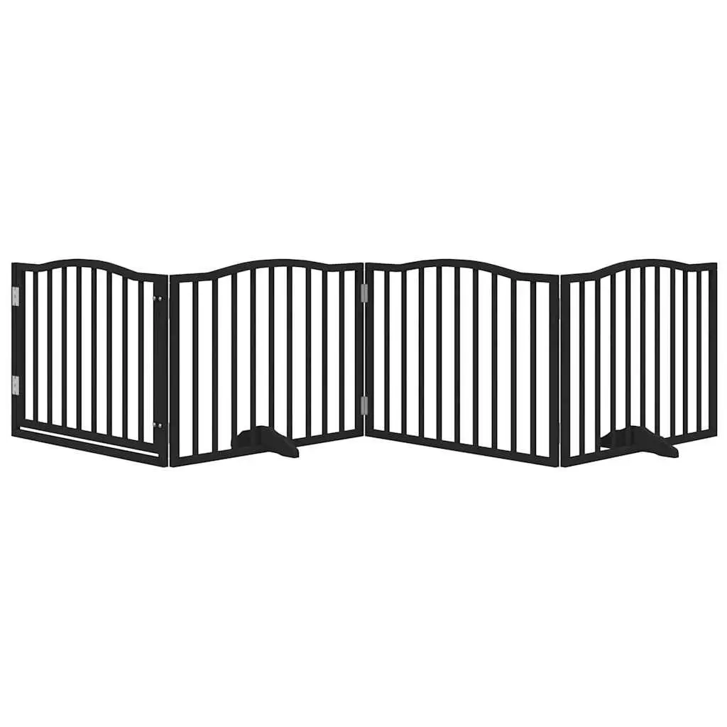 Dog Gate Foldable 4 Panels Black 320cm Poplar Wood Pet Safety Barrier Door
