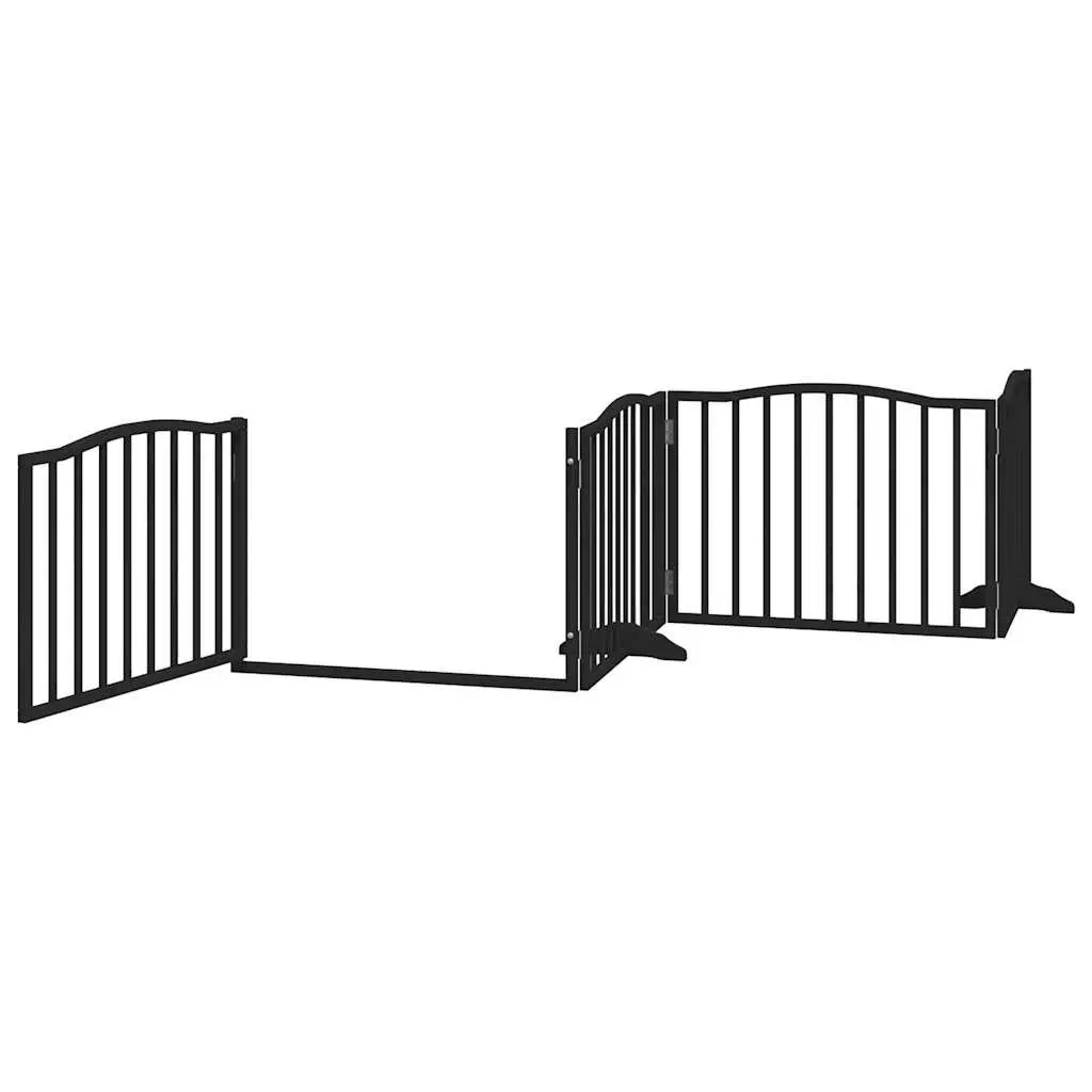 Dog Gate Foldable 4 Panels Black 320cm Poplar Wood Pet Safety Barrier Door