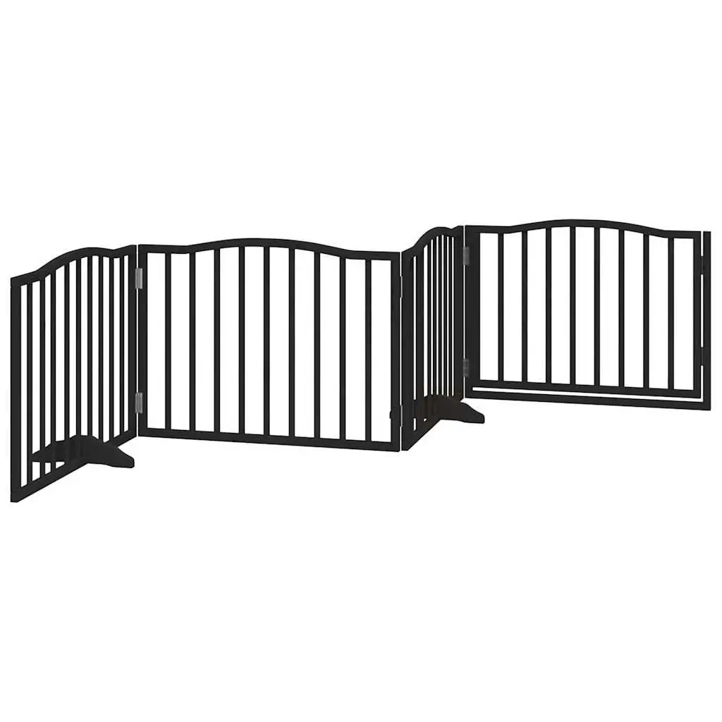 Dog Gate Foldable 4 Panels Black 320cm Poplar Wood Pet Safety Barrier Door