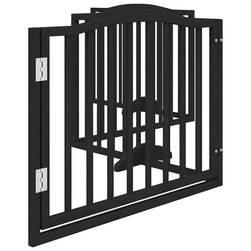 Dog Gate Foldable 4 Panels Black 320cm Poplar Wood Pet Safety Barrier Door