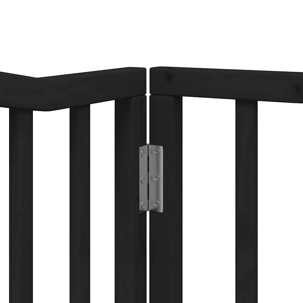 Dog Gate Foldable 4 Panels Black 320cm Poplar Wood Pet Safety Barrier Door