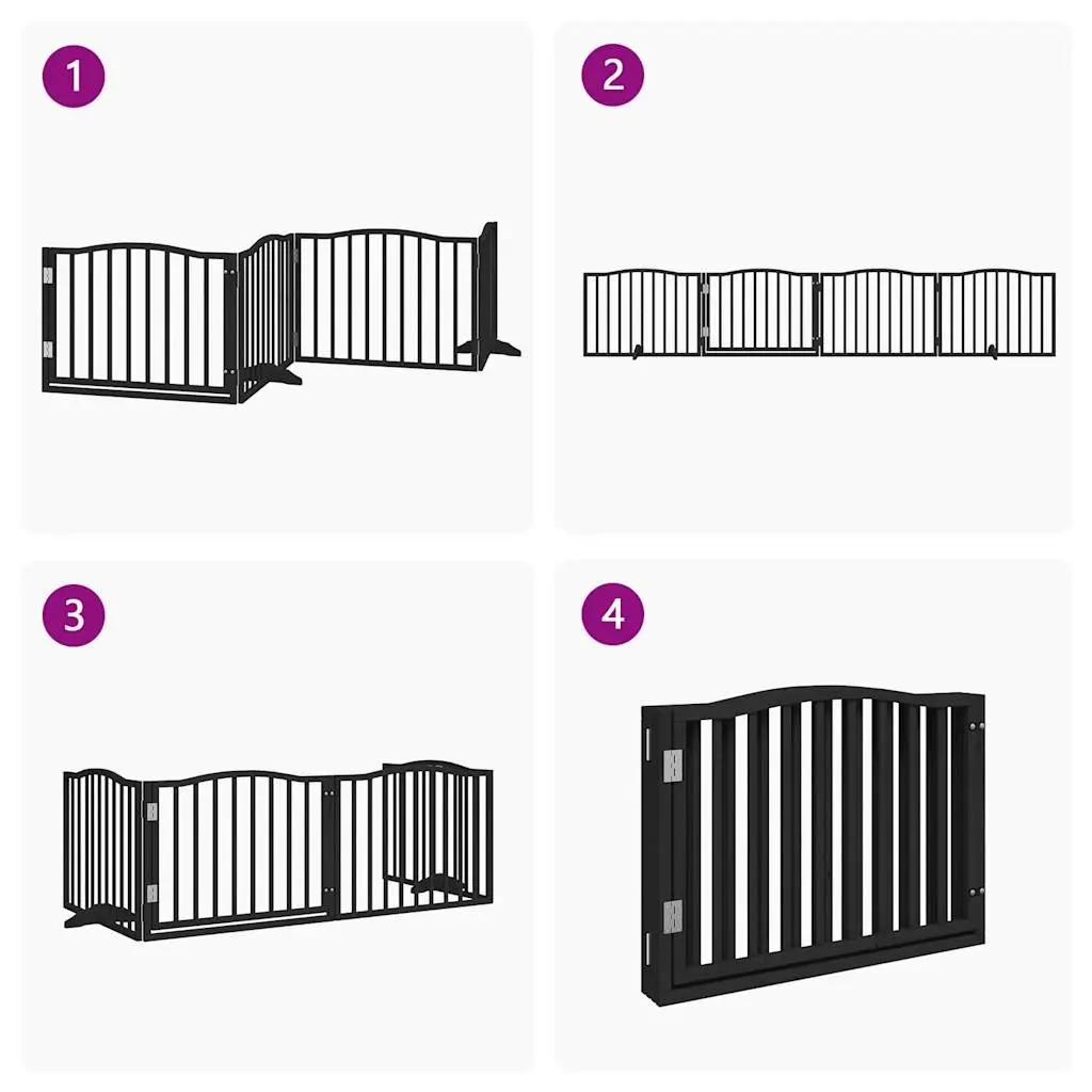 Dog Gate Foldable 4 Panels Black 320cm Poplar Wood Pet Safety Barrier Door