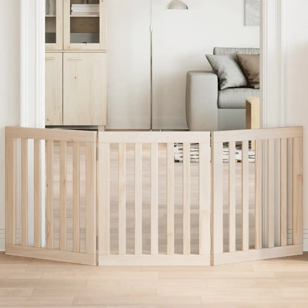 Foldable 3-Panel Dog Gate in Brown Wood