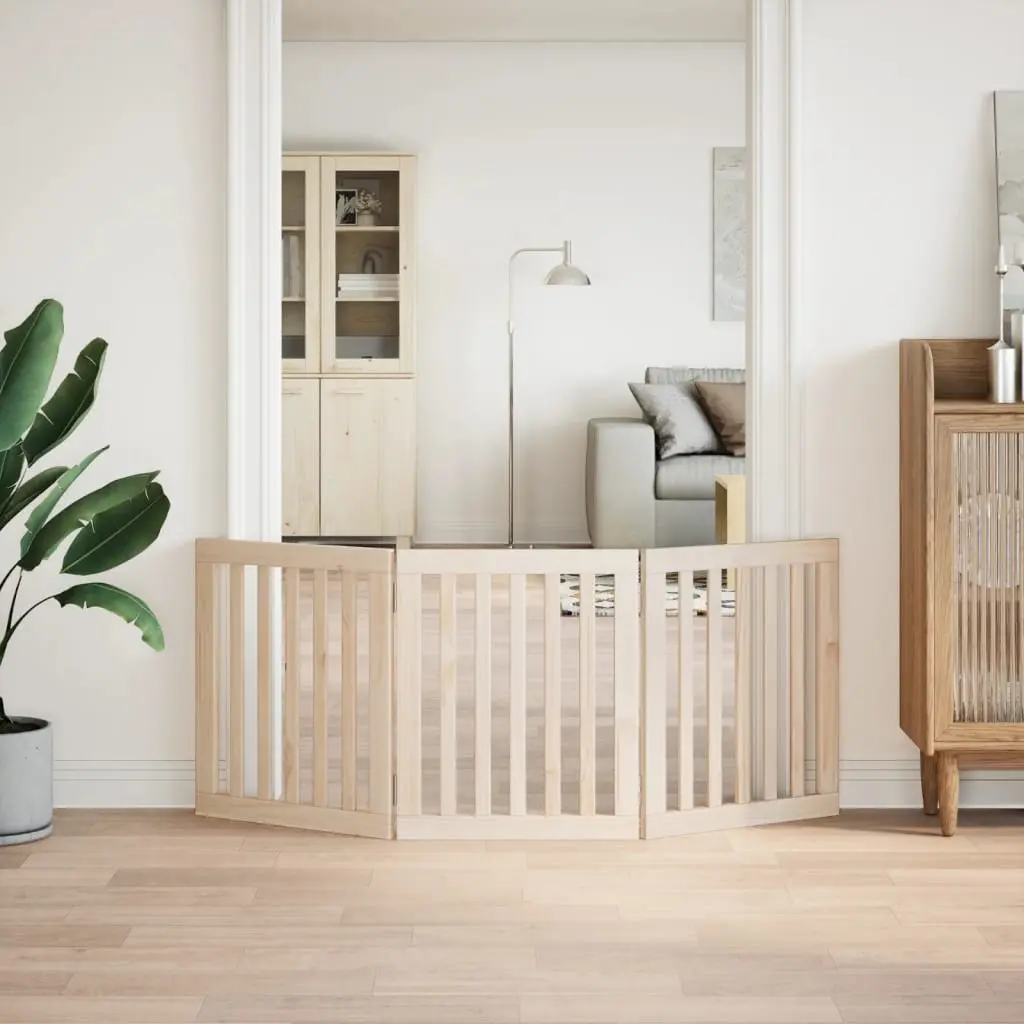 Foldable 3-Panel Dog Gate in Brown Wood