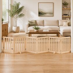 Premium 6-Panel Foldable Dog Gate in Brown Poplar Wood
