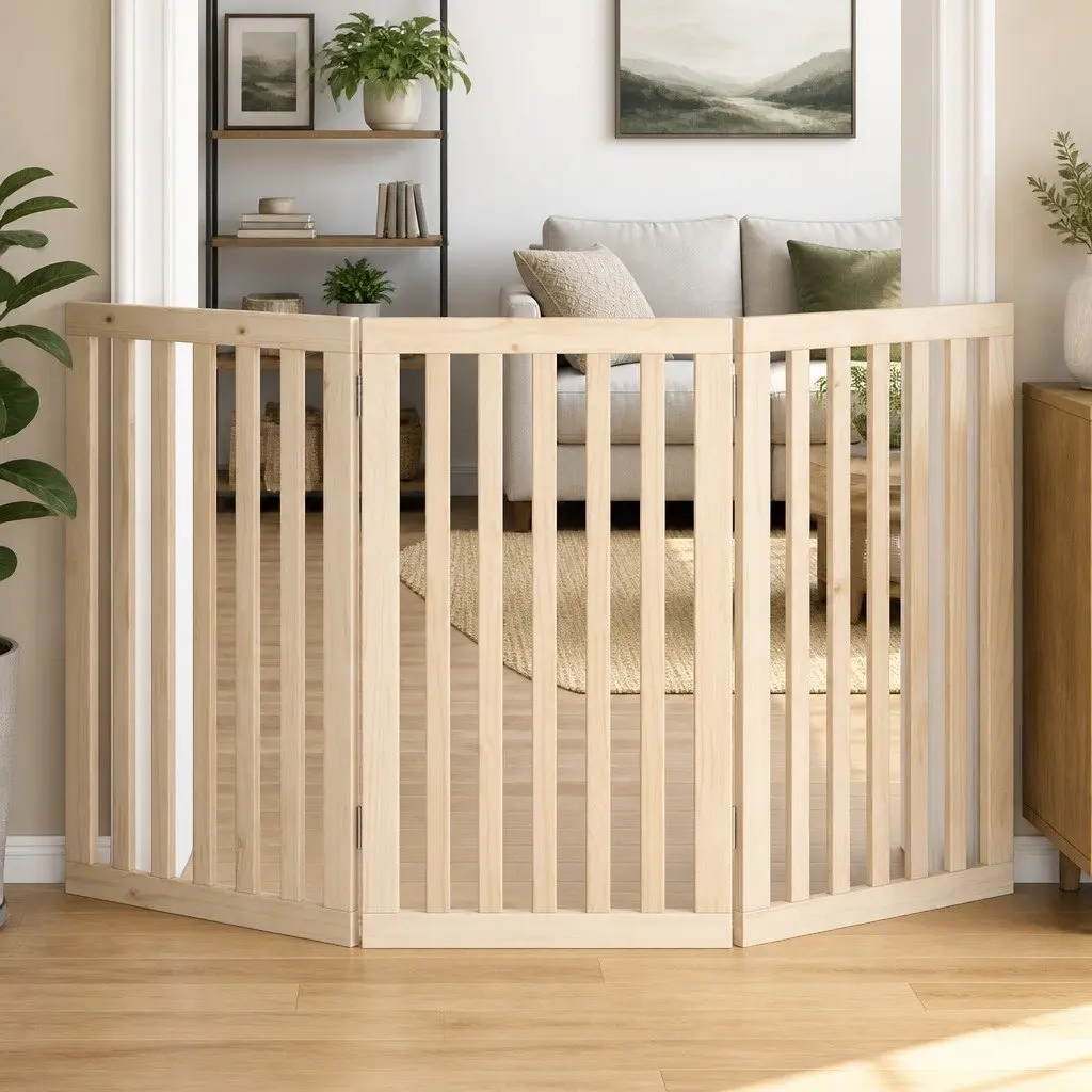 3-Panel Foldable Dog Gate 150 cm Brown Wood