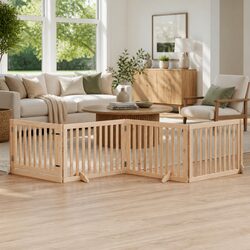 Premium 4-Panel Foldable Dog Gate 320cm in Poplar Wood
