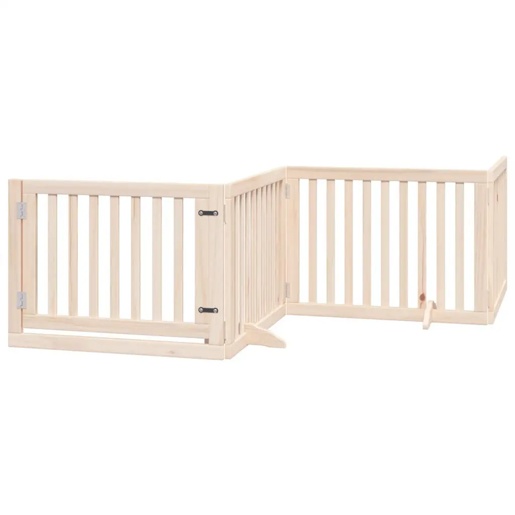 Dog Gate Poplar Wood 4 Panels 320cm Brown Foldable Pet Safety Barrier
