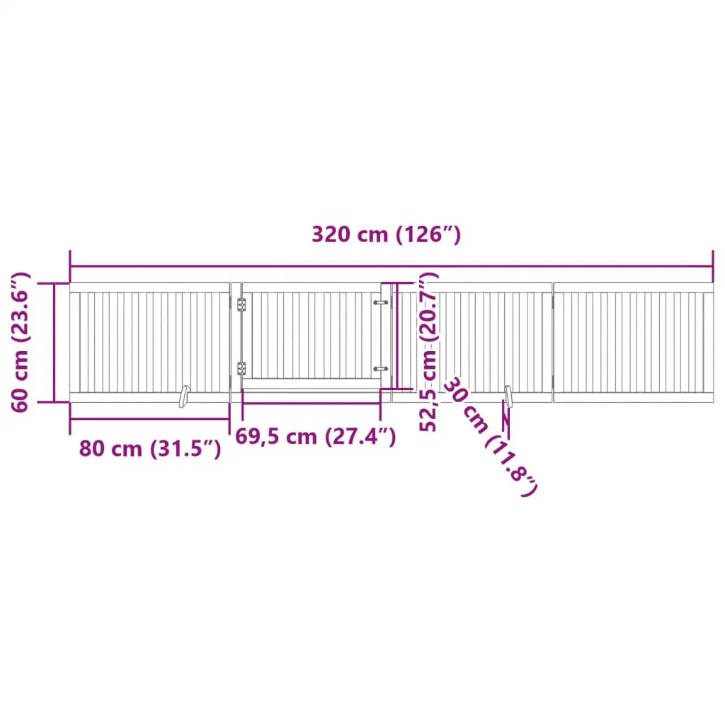 Dog Gate Poplar Wood 4 Panels 320cm Brown Foldable Pet Safety Barrier