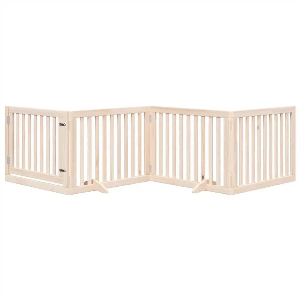 Dog Gate Poplar Wood 4 Panels 320cm Brown Foldable Pet Safety Barrier