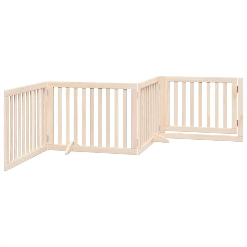 Dog Gate Poplar Wood 4 Panels 320cm Brown Foldable Pet Safety Barrier
