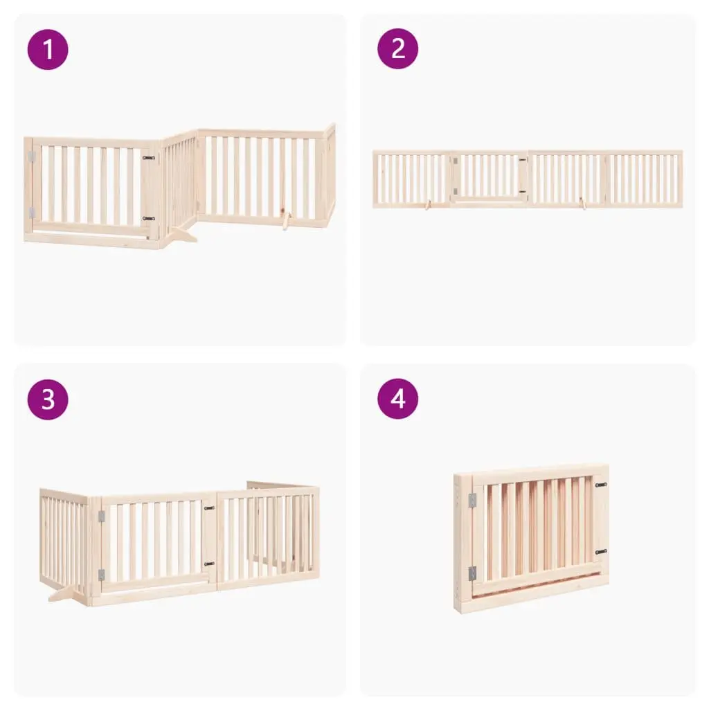 Dog Gate Poplar Wood 4 Panels 320cm Brown Foldable Pet Safety Barrier