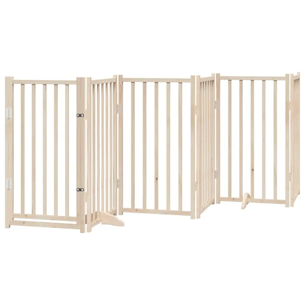 Dog Gate Foldable 6 Panels 300cm Solid Wood Pet Safety Barrier Door Locks