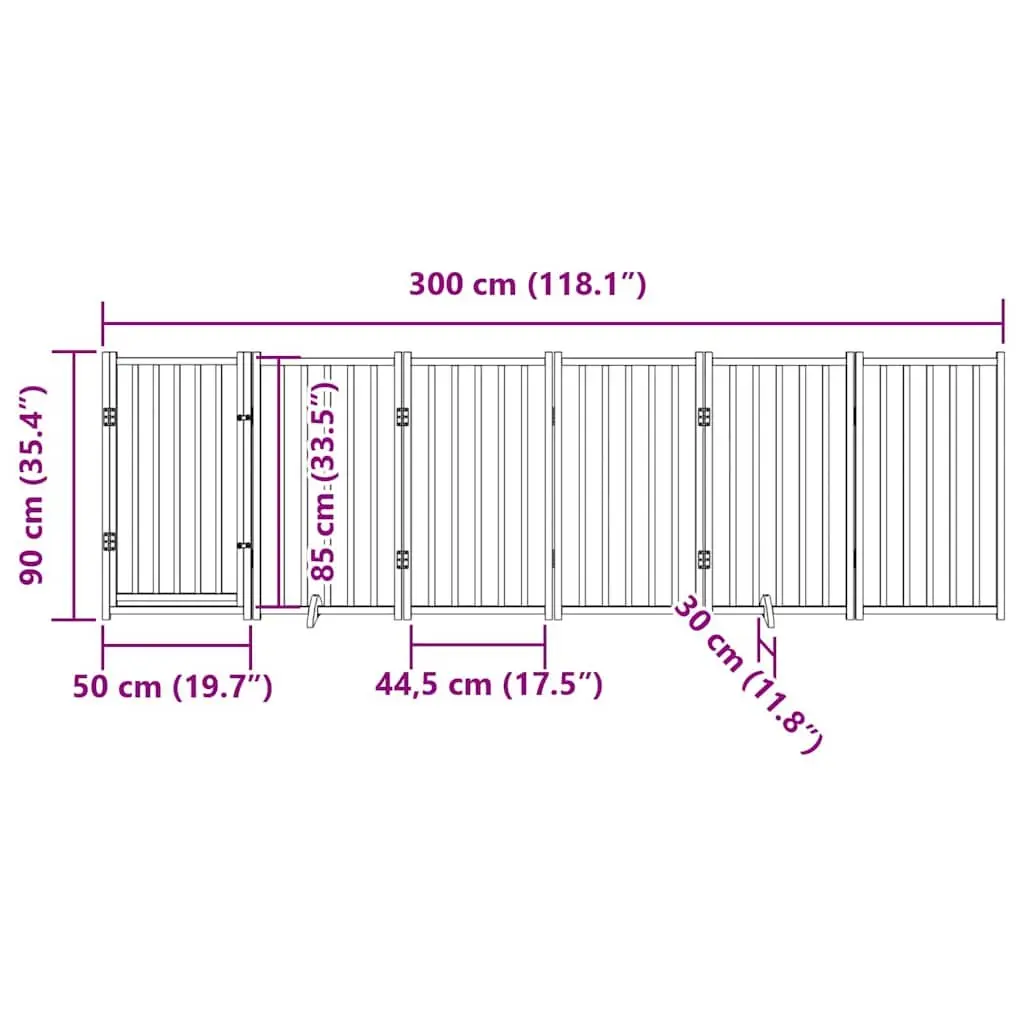 Dog Gate Foldable 6 Panels 300cm Solid Wood Pet Safety Barrier Door Locks