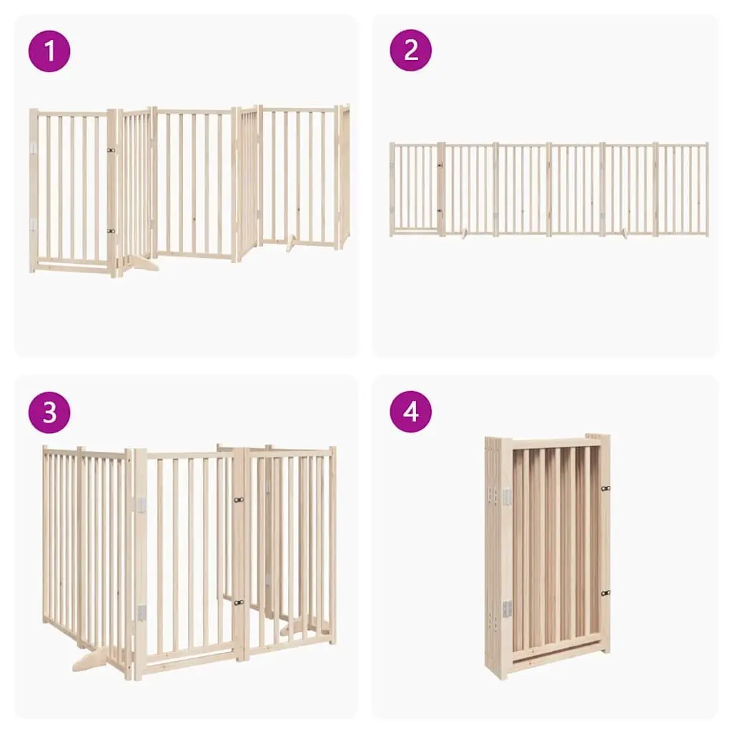 Dog Gate Foldable 6 Panels 300cm Solid Wood Pet Safety Barrier Door Locks