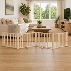 Solid Wood 4-Panel Dog Gate with Lockable Door