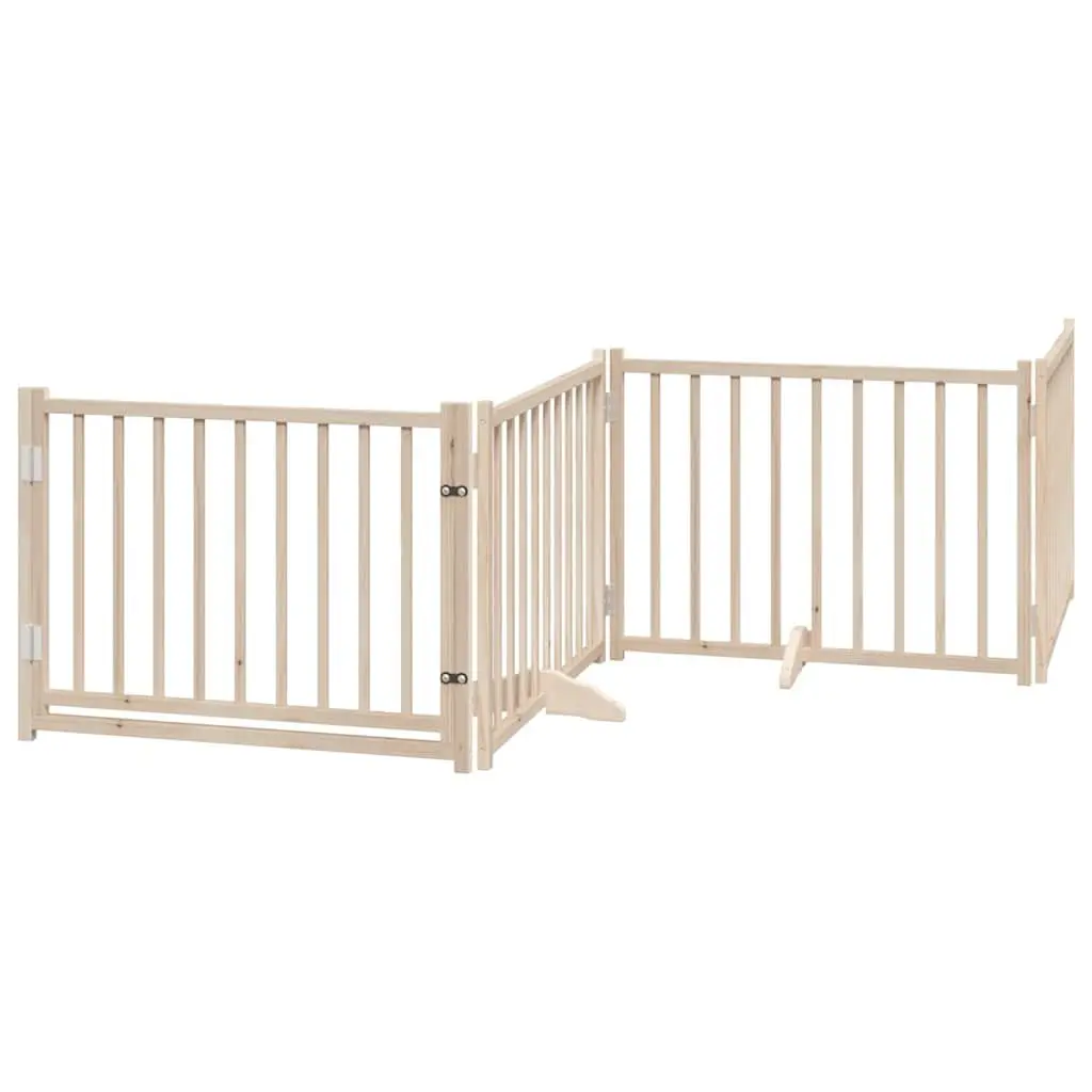 Solid Wood 4-Panel Dog Gate with Lockable Door