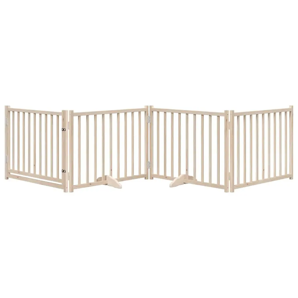 Solid Wood 4-Panel Dog Gate with Lockable Door