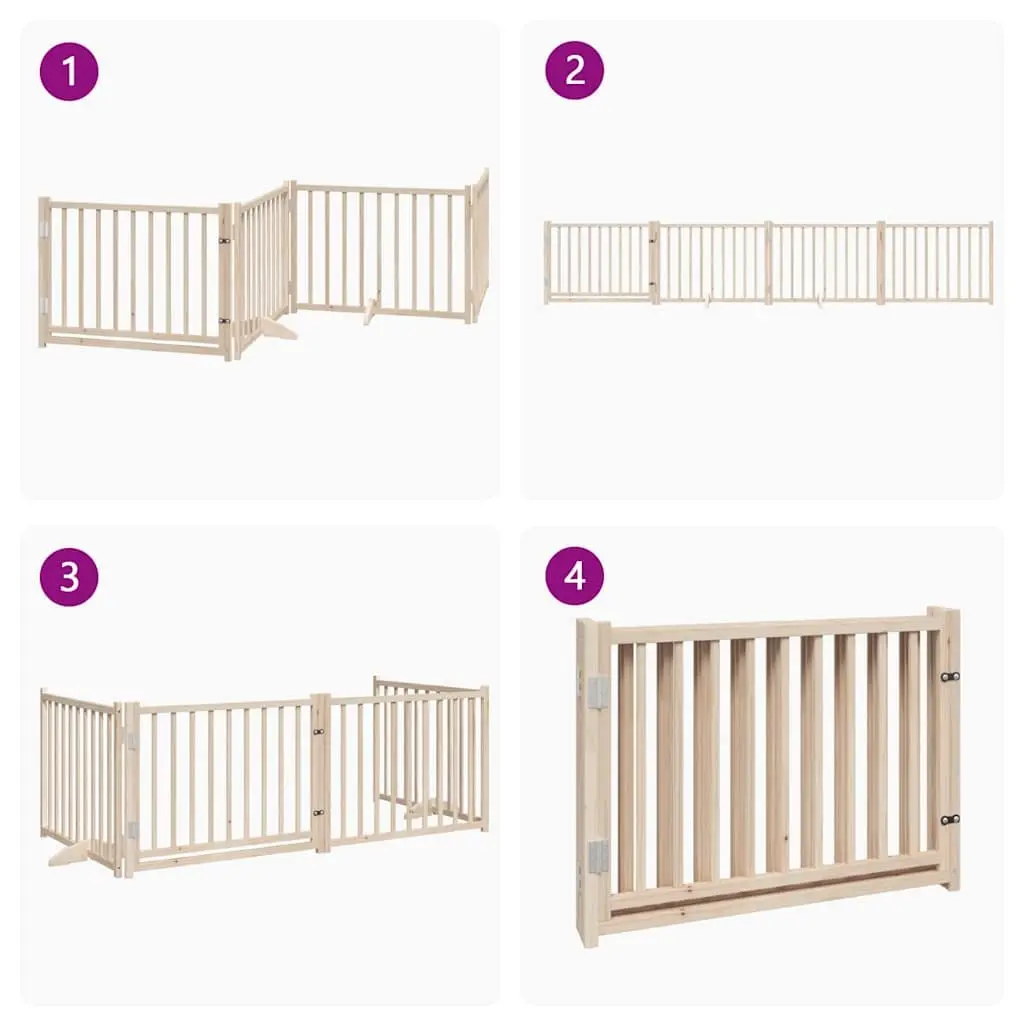 Solid Wood 4-Panel Dog Gate with Lockable Door