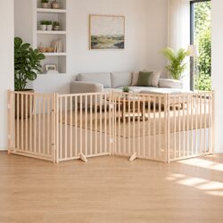 Foldable 4-Panel Dog Gate with Door - Solid Wood Barrier
