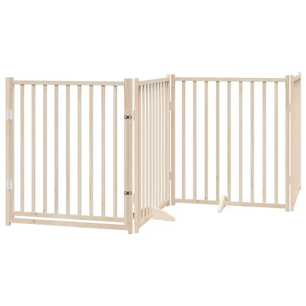 Dog Gate Foldable 4 Panels with Door Solid Wood Pet Safety Barrier Playpen
