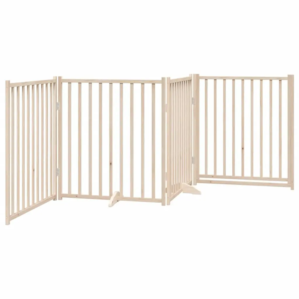 Dog Gate Foldable 4 Panels with Door Solid Wood Pet Safety Barrier Playpen