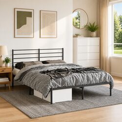 Sturdy Black Metal Bed Frame 135x190 cm with Storage