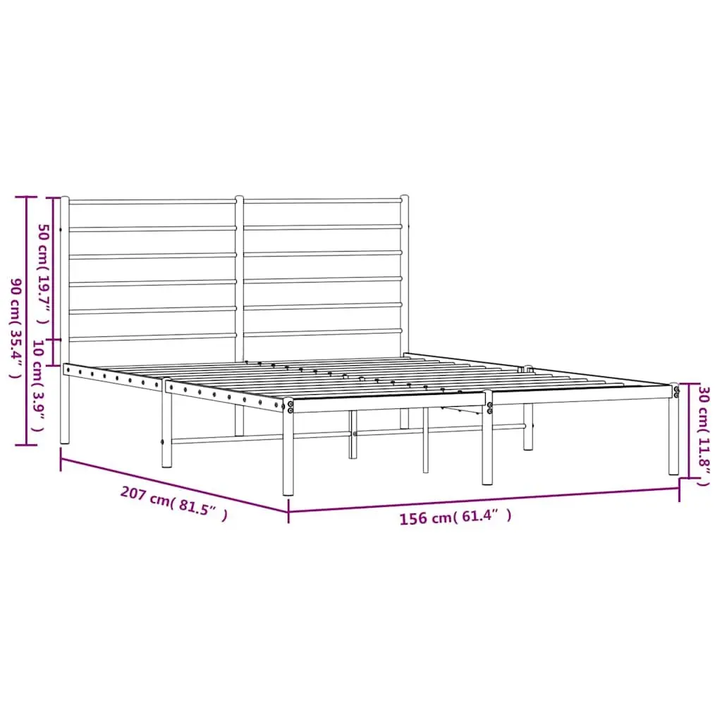 Black Metal Bed Frame 150x200 cm with Headboard