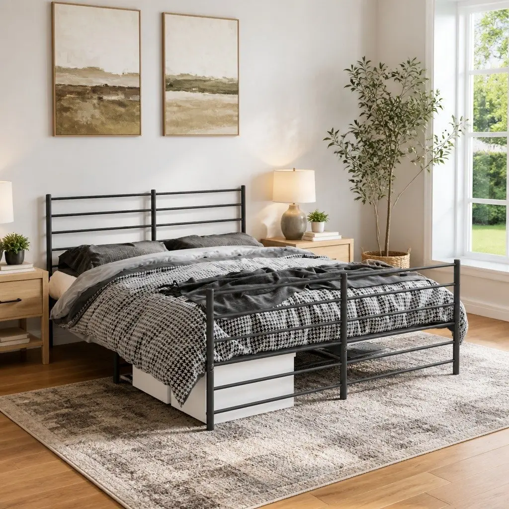 Metal Bed Frame Powder-coated Steel 150x200 cm Black