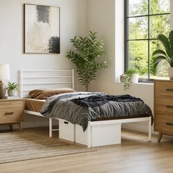 Durable White Metal Bed Frame King Single 107x203cm
