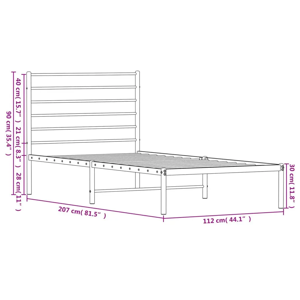 White Metal Bed Frame King Single 107x203cm