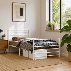 Durable White Metal Bed Frame King Single 107x203 cm