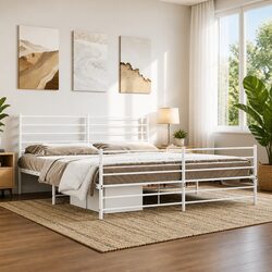 Sturdy Metal King Bed Frame 183x203 cm with Headboard & Footboard