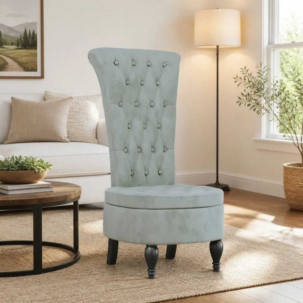 Light Grey Velvet Accent Chair with High Back Support