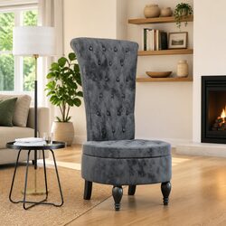 Stylish High Back Accent Chair in Dark Grey Velvet