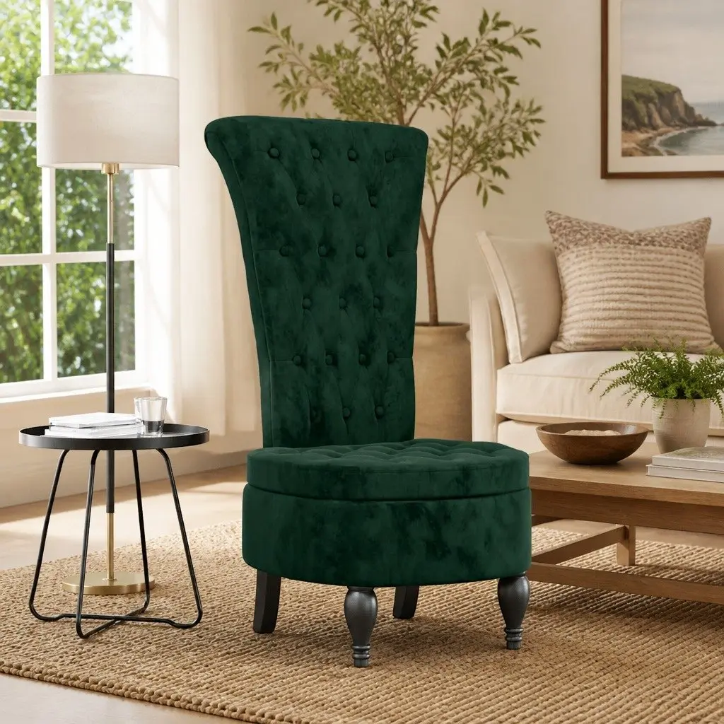 High Back Accent Chair Velvet Dark Green