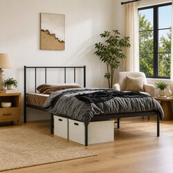 Sturdy Black Steel King Single Bed Frame with Headboard