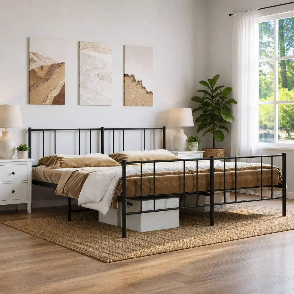King Size Metal Bed Frame 183x203cm Black