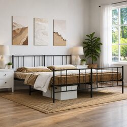 Durable King Size Metal Bed Frame 183x203cm Black