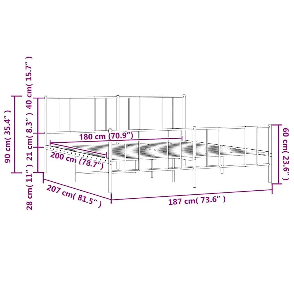 King Size Metal Bed Frame 183x203cm Black
