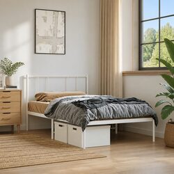 Sturdy White Metal King Single Bed Frame with Headboard
