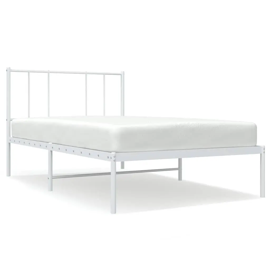 White Metal King Single Bed Frame with Headboard