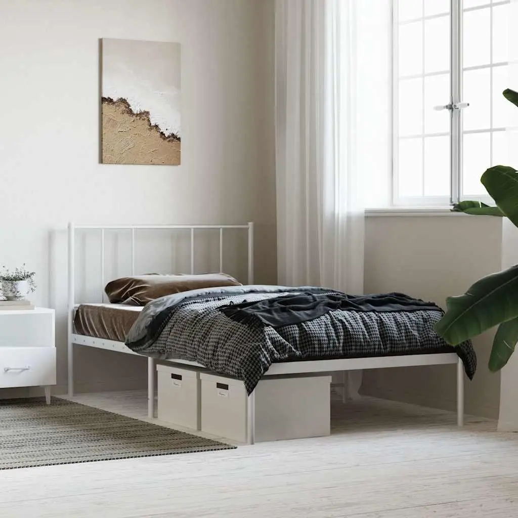 White Metal King Single Bed Frame with Headboard
