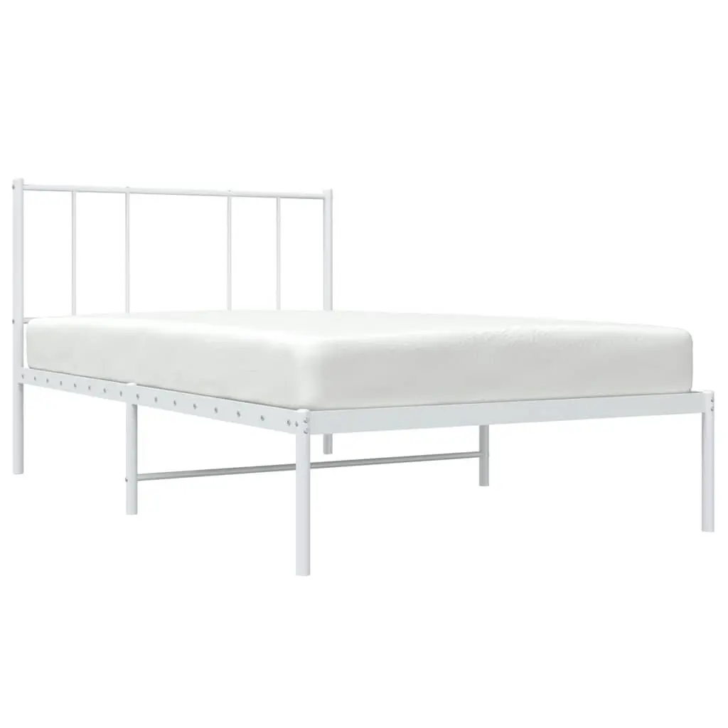 White Metal King Single Bed Frame with Headboard