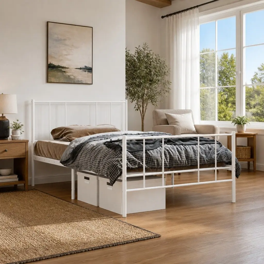 Metal King Single Bed Frame 107x203 cm White