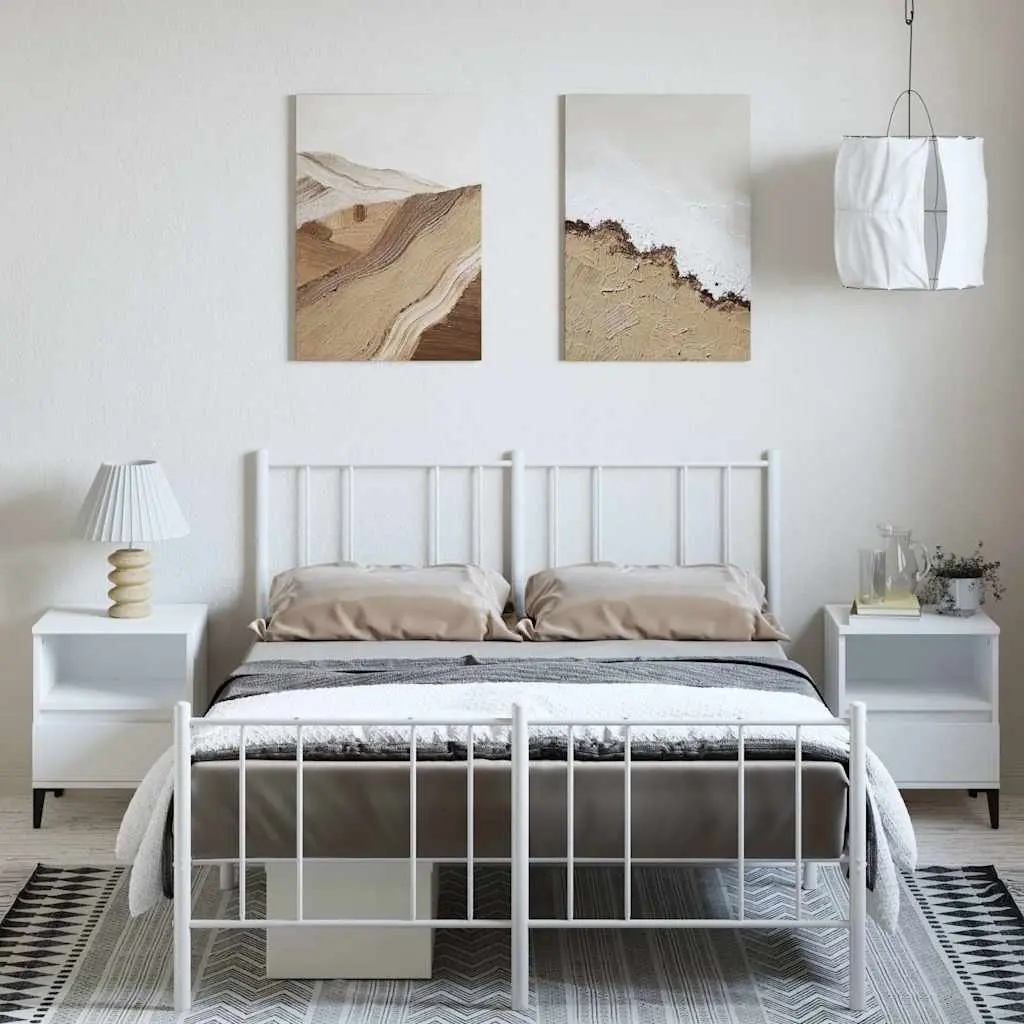 Metal Bed Frame Powder-coated Steel 135x190cm White