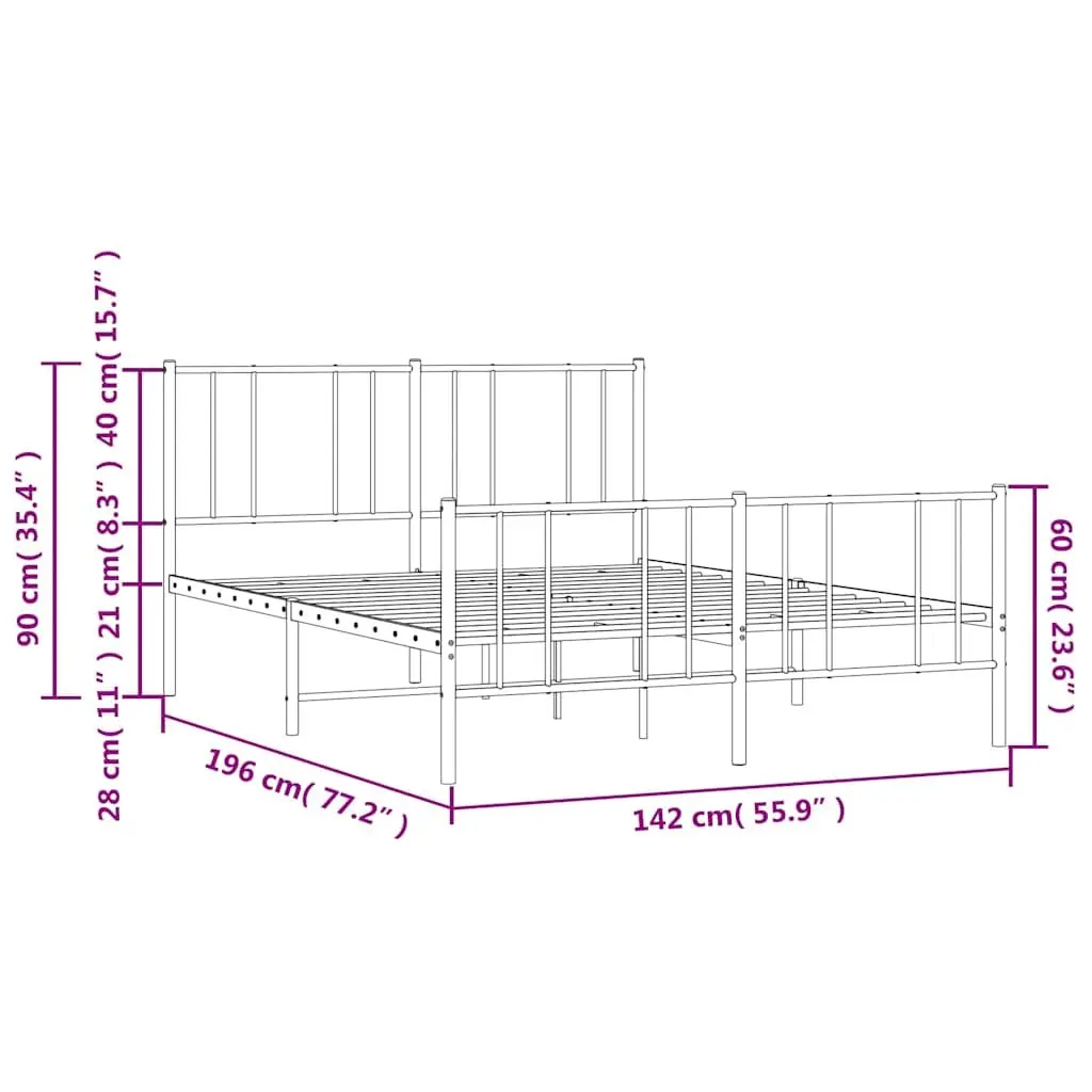 Metal Bed Frame Powder-coated Steel 135x190cm White